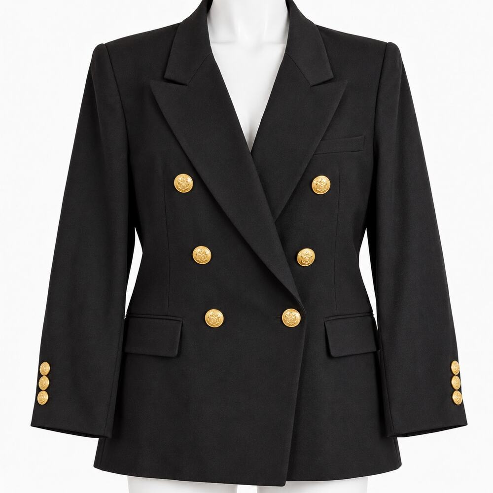 Vintage Lord & Taylor Black Double Breasted Blazer Gold Buttons Size 18